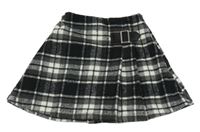 Bílo-černo-šedá kostkovaná vlněná sukně Next