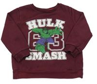 Vínová mikina s nápismi a Hulkem Marvel