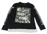 Čierno-biele tričko s army potlačou a nápismi Chapter young