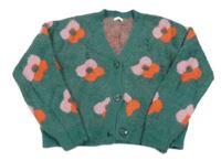 Zeleno-růžovo-oranžový květovaný chlupatý propínací crop svetr Next