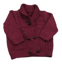 Vínový vzorovaný propínací svetr 