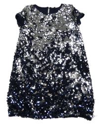 Tmavomodro-strieborné šaty s flitrami Little kids
