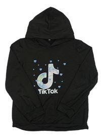 Čierna mikina s potlačou a kapucí - TikTok