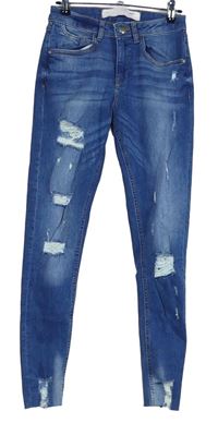 Dámske modré skinny rifle s vyšúchaním Denim