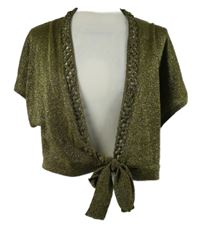 Dámské khaki třpytivé svetrové bolerko s uzlem David Emanuel 