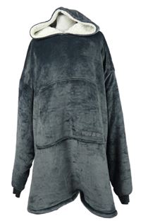 Dámská tmavošedá plyšová oversized domácí mikina s kapucí