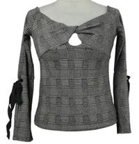Dámské šedo-černé kostkované crop triko River Island 