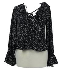 Dámská černá puntíkovaná crop halenka s volánkem Amisu 