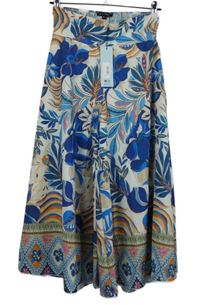 Nové - Dámské modro-béžové květované sukňové kalhoty Blue Vanilla 
