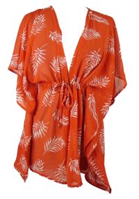 Dámská červeno-bílá vzorovaná šifonová plážová tunika s lístky Up2Fashion 