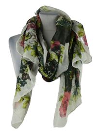 Dámska bielo-farebná kvetovaná šál