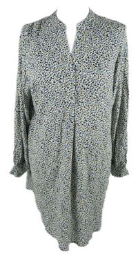 Dámská černo-modro-žlutá květovaná halenková tunika H&M