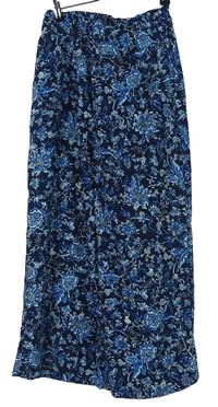 Dámske tmavomodro-modré kvetované culottes nohavice H&M