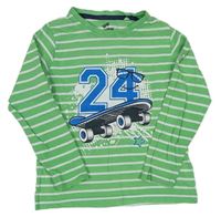 Zeleno-biele pruhované tričko s číslom a skateboardom Lupilu