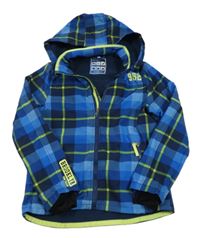 Modro-zelená kockovaná softshellová bunda s nápisom a kapucňou zn. Tom Tailor