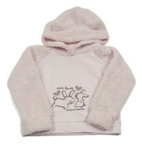 Svetloružová mikina s králíčky, chlpatými rukávy s kapucňou
