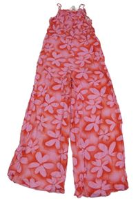 Červeno-růžový kalhotový overal s kytičkami H&M