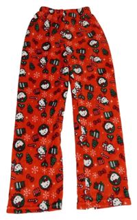 Červené chlupaté domácí kalhoty s Hello Kitty