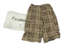 Nové - Béžovo-čierno-mahagónovoé kockované cargo nohavice