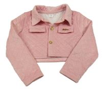 Svetloružová zamatová prešívaná crop mikina Shein