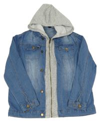 Modro-šedá riflovo/tepláková bunda s šedou kapucí Shein