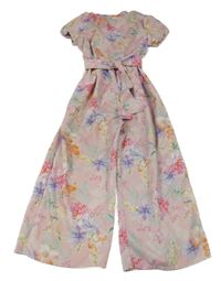 Růžovo-fialový květovaný kalhotový overal Next