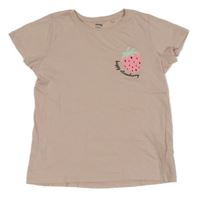 Hnědorůžové tričko s jahodou a nápisom Sinsay