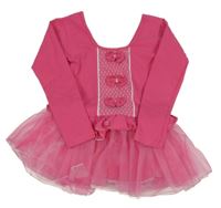 Tmavoružové šaty so vštiým body a tylovou sukní