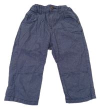 Tmavomodré proužkované plátěné capri kalhoty H&M