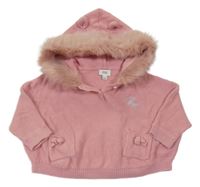 Ružový oversize sveter s vreckami a mašľami a chlpatou kapucňou River Island