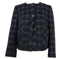 Dámský tmavomodro-béžový vzorovaný vlněný kabátek M&S