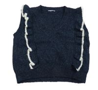 Tmavomodrá melírovaná pletená crop vesta s volánikmi