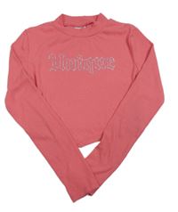 Ružové rebrované crop tričko s kamienkami zn. Matalan