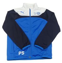 Modro-tmavomodro-bílá sportovní fotbalová propínací mikina ASV PUMA