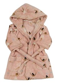 Světlerůžový plyšový župan s baletkami a kapucí M&S