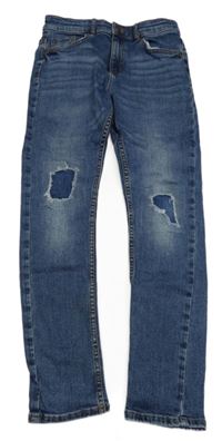 Modré skinny teplákové rifle s ošoupanými koleny RIVER ISLAND