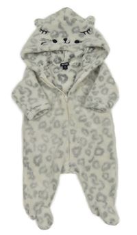 Bílo-šedá vzorovaná chlupatá kombinéza s kapucí Kiabi 