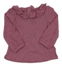 Fialové tričko s perforovanými srdiečkami a volánikom Tu