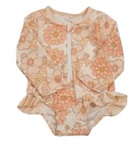 Nové - světlebroskvové plavky s květy a volánky a UV ochranou Milediiy