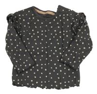 Tmavošedé žebrované puntíkaté triko s volánky George