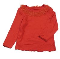 Červené rebrované tričko s tylem Matalan