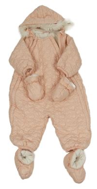 Svetloružová šušťáková prešívaná zateplená kombinéza s kapucí+ rukavice+ cápačky H&M