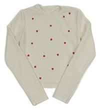 Biele rebrované crop tričko so srdiečkami