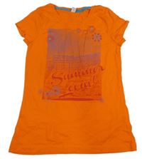 Oranžové tričko s kytičkami a nápisem Esprit