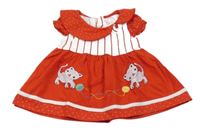 Červeno-biele pruhovano/puntíkaté bavlnené šaty s mačkami