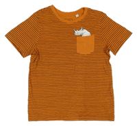 Oranžovo-černé pruhované tričko s nosorožcem C&A