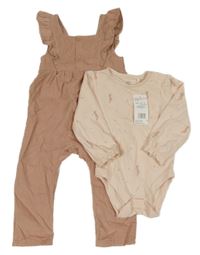 Nové - 2set - Starorůžový manšestrový kalhotovbveral + body s piškoty F&F