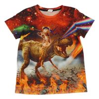 Červeno-farebné tričko s dinossurem