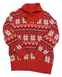 Červeno-tmavomodro-biely vzorovaný sveter H&M