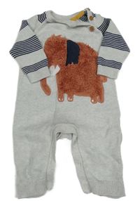 Světlešedo-tmavomodrý melírovaný pletený overal s mamutem a pruhy Mothercare